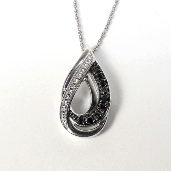 Black simulated Diamond SILVER Necklace 18"